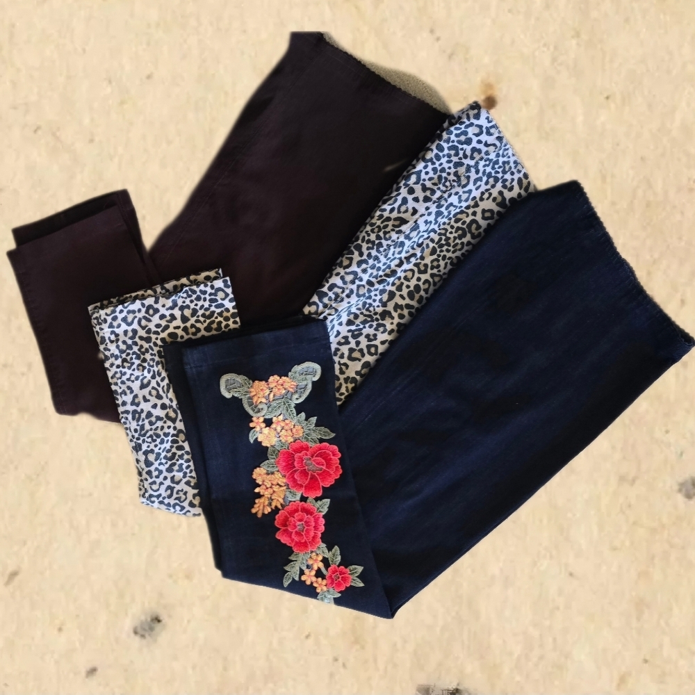 Set of 3 Pair 👖MESMERIZE MARIEL Slim Stretch Knit Ankle Slit 👖 Pants - Size 12